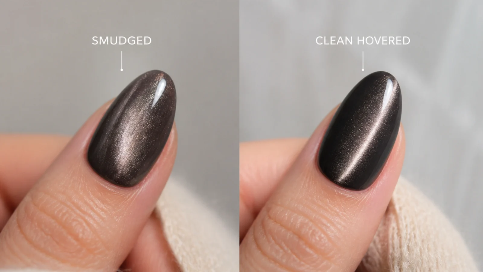 A smudged touched tip beside a clean hovered cat eye stripe for comparison