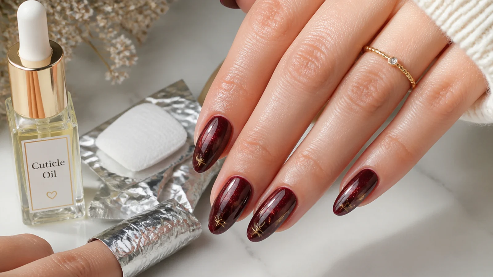 Cuticle oil and acetone foils for maintaining and removing gel cat eye nails