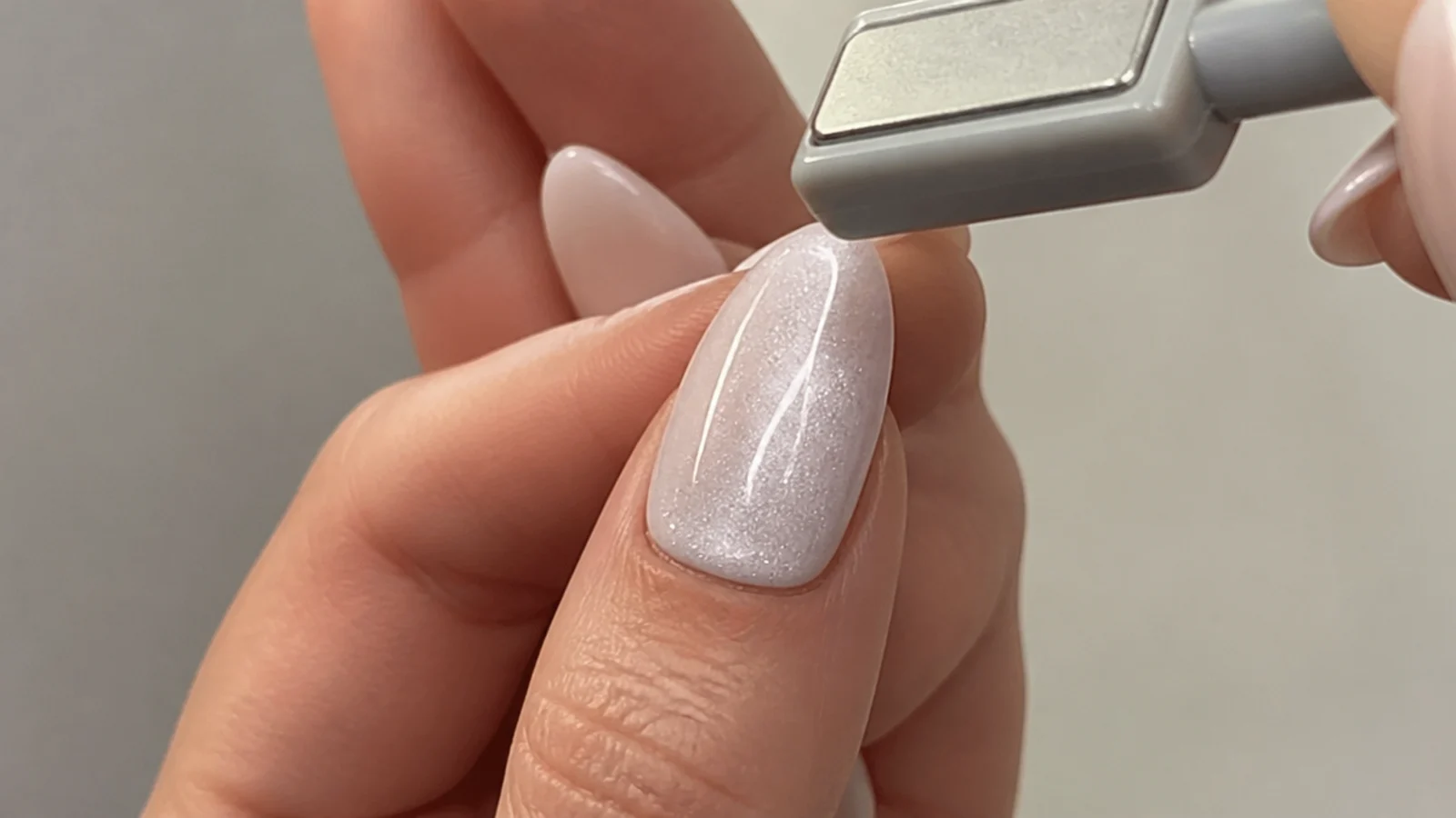 A magnet hovering over a wet white magnetic gel tip pulling a stripe of light