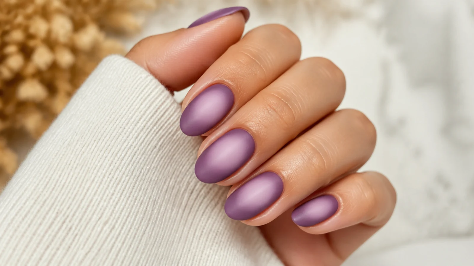 Matte violet aura nails with a velvet flat finish and softly blurred halo edges