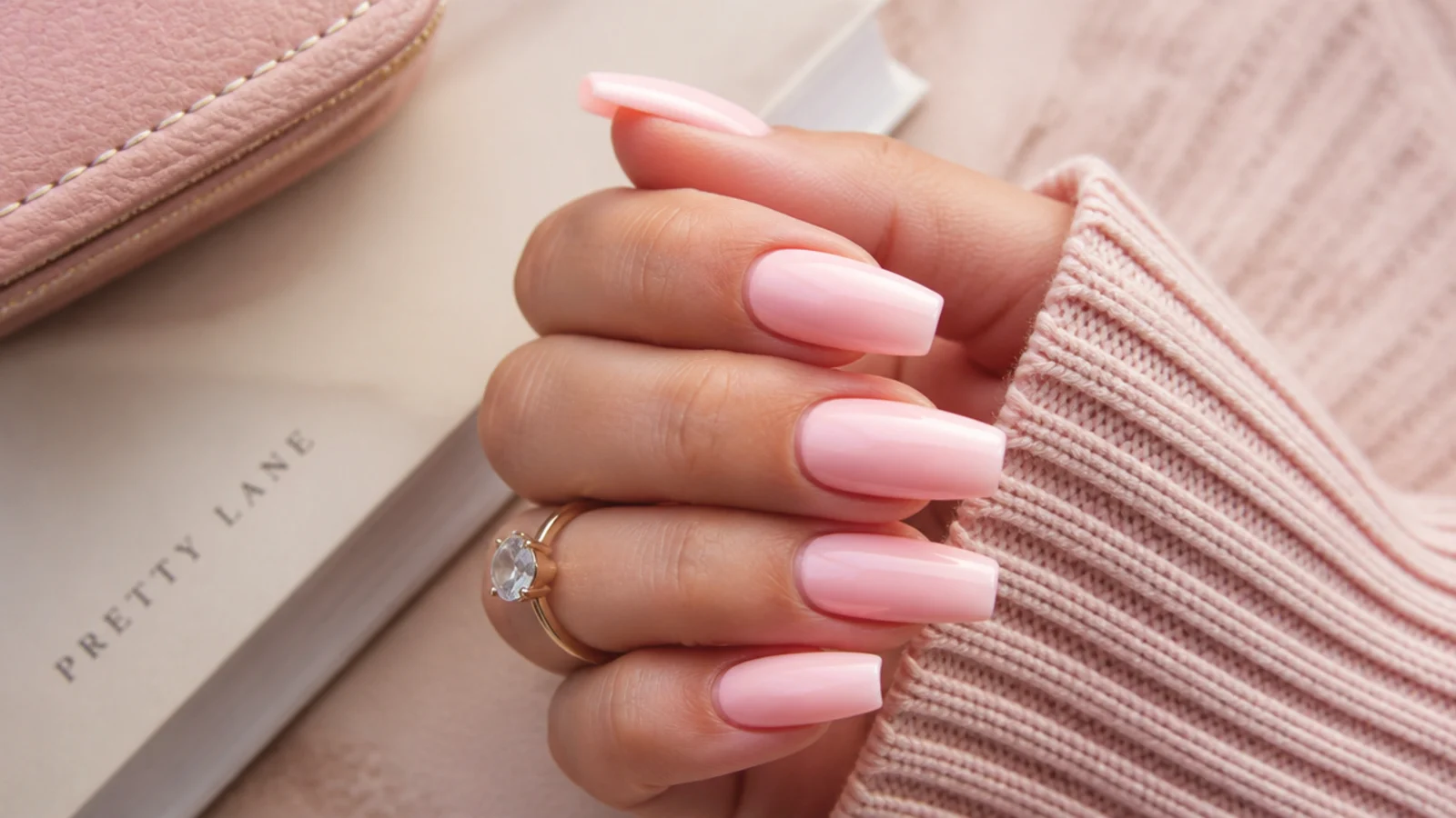 Medium coffin nails in soft ballet pink with a clean flat tip and high gloss