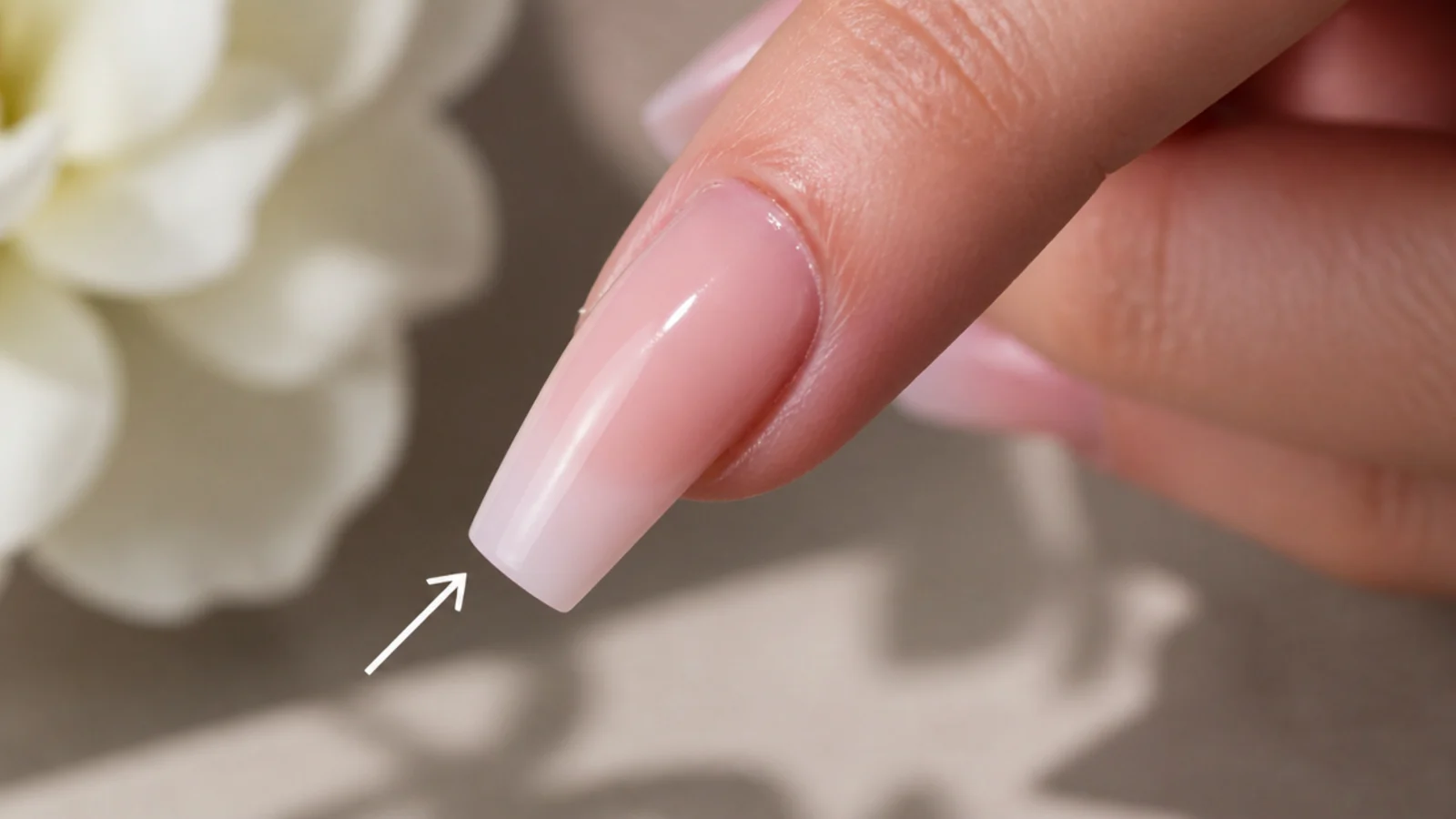 Close-up of a long coffin nail showing the stress point where the taper narrows before the tip
