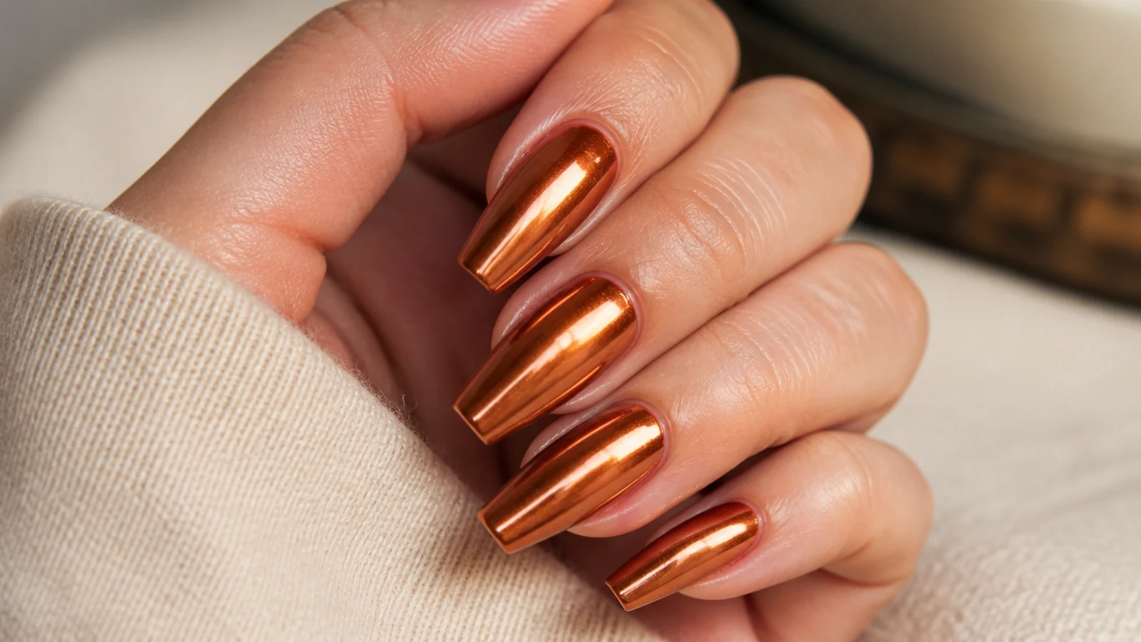 Terracotta coffin nails with a warm bronze chrome powder finish