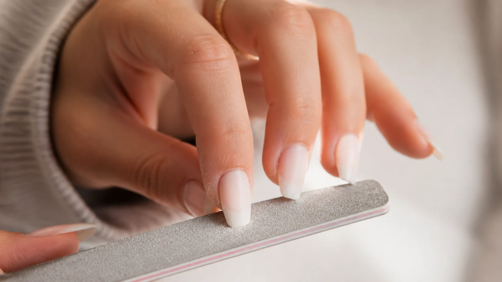 A coffin nail being refiled flat at the tip during a two week maintenance touch up
