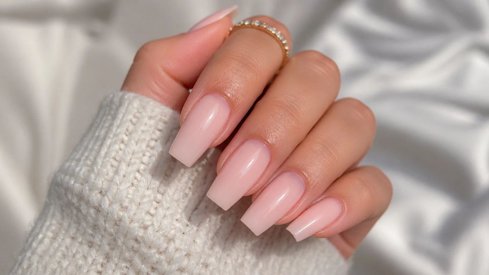 Ballet pink coffin nails with a tapered sidewall and flat squared-off tip