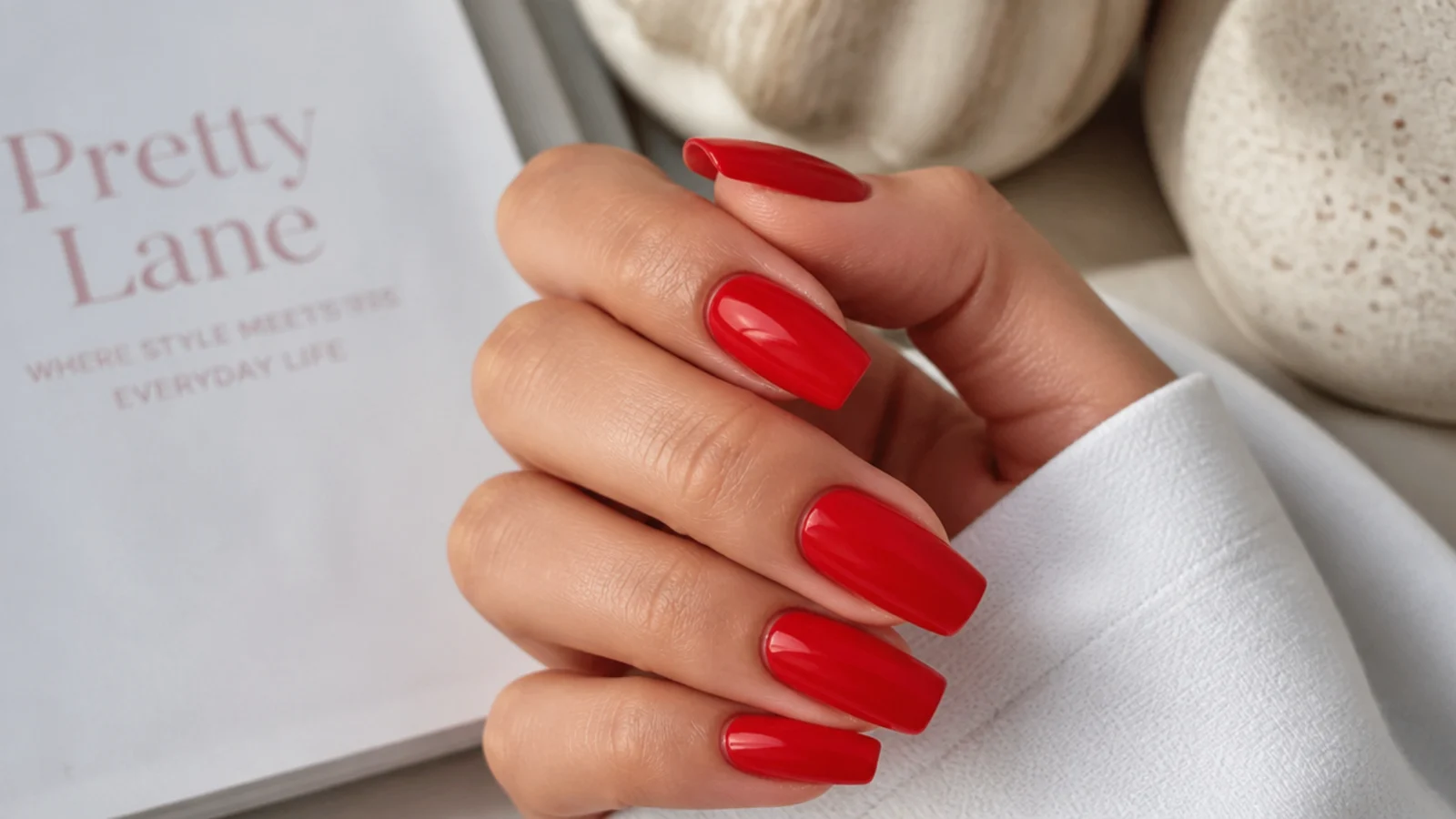 Warm orange-based tomato red coffin nails on medium length