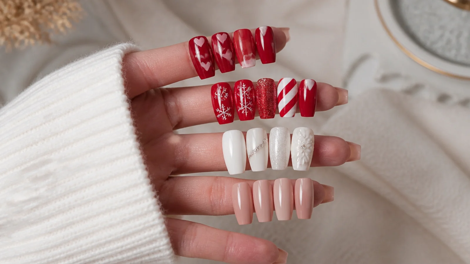 Four red coffin nail sets for Valentine's, Christmas, a wedding and everyday wear