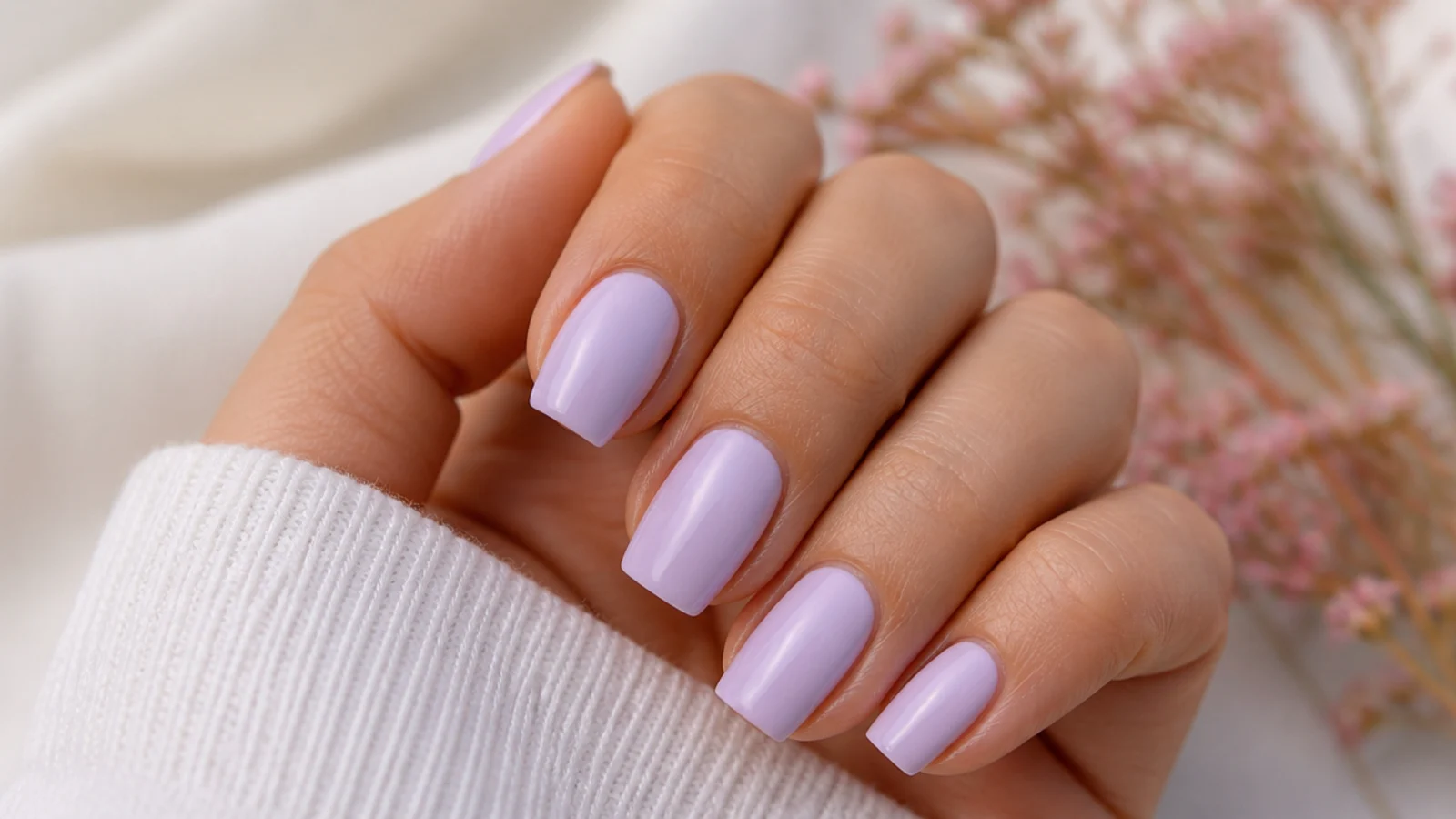 Short coffin nails in a soft opaque lavender cream finish