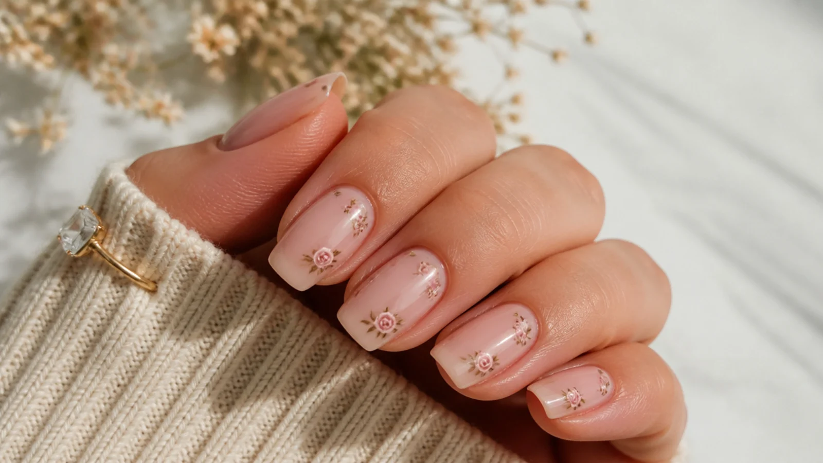 Wide, narrow and short nail beds filed into short coffin shapes