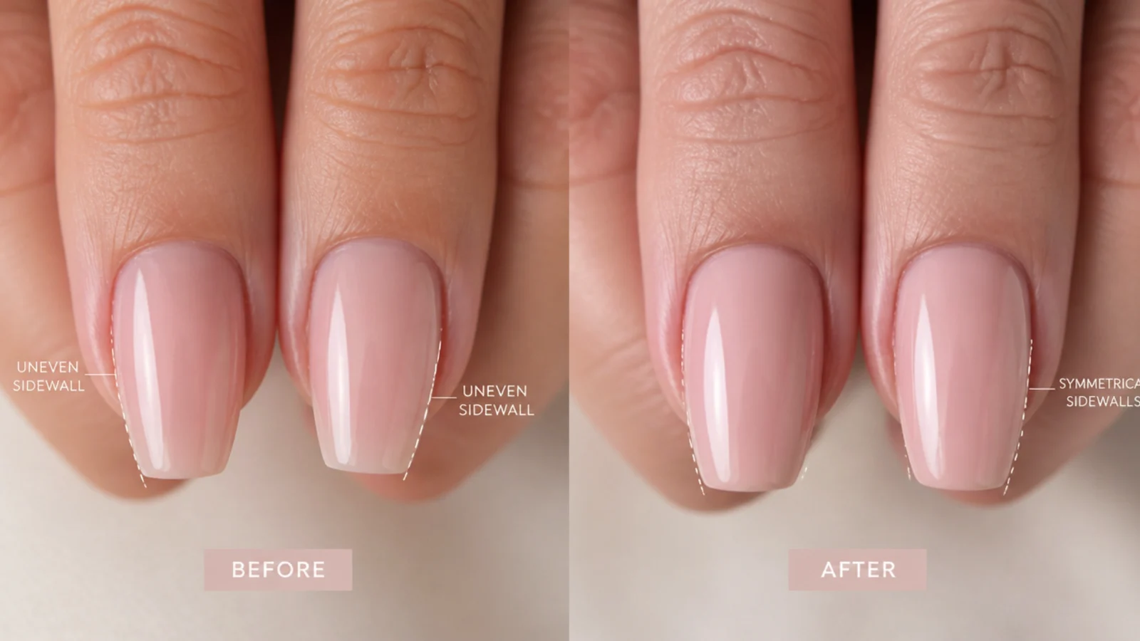 A short coffin nail with an uneven sidewall beside a corrected symmetrical one