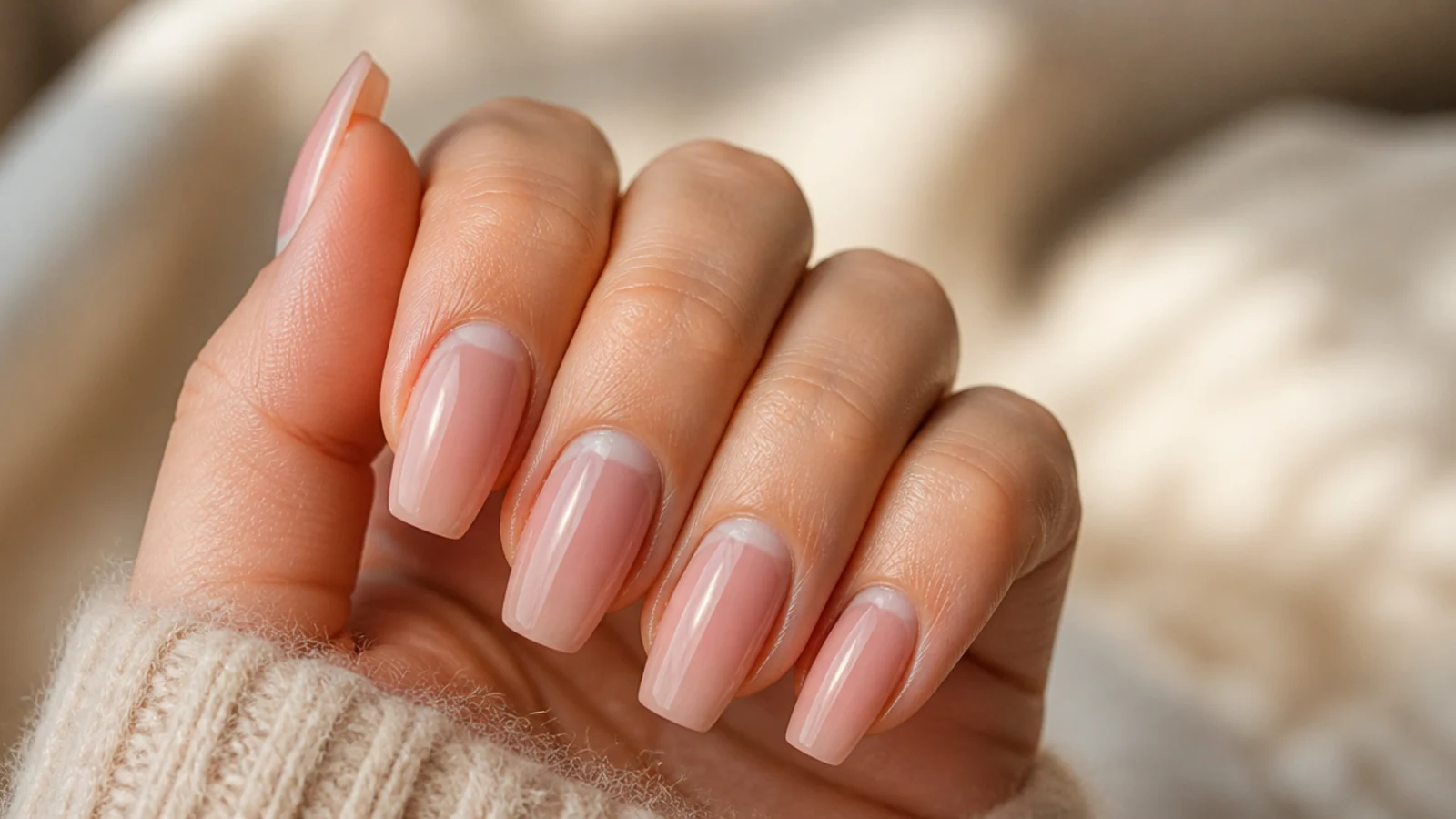 Acrylic nail showing a visible regrowth gap at the cuticle three weeks after application