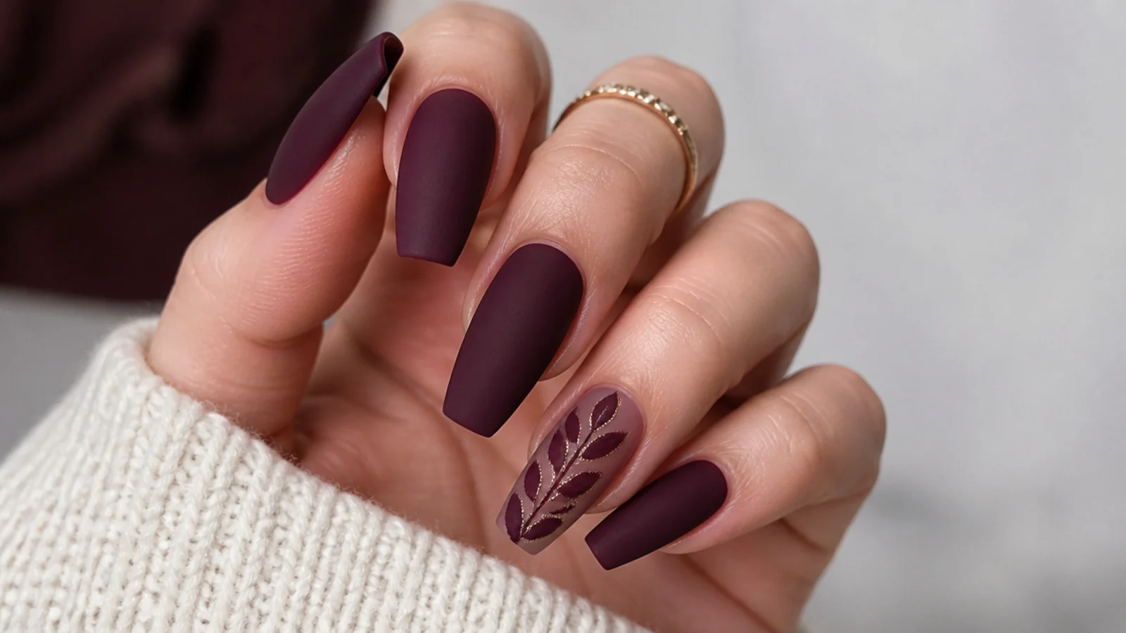 Matte velvet plum coffin acrylic nails