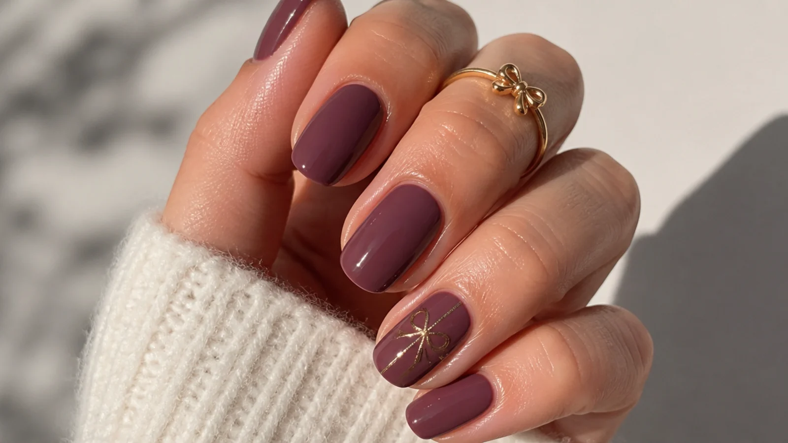 Moody mauve dark feminine nails in a soft glossy finish