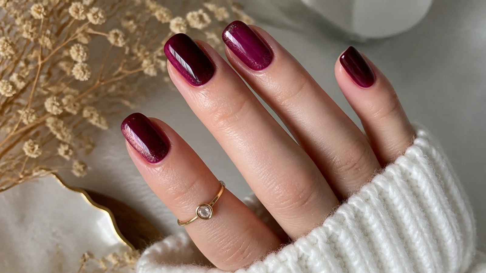 Deep warm-toned berry and oxblood nails that read sultry and elegant