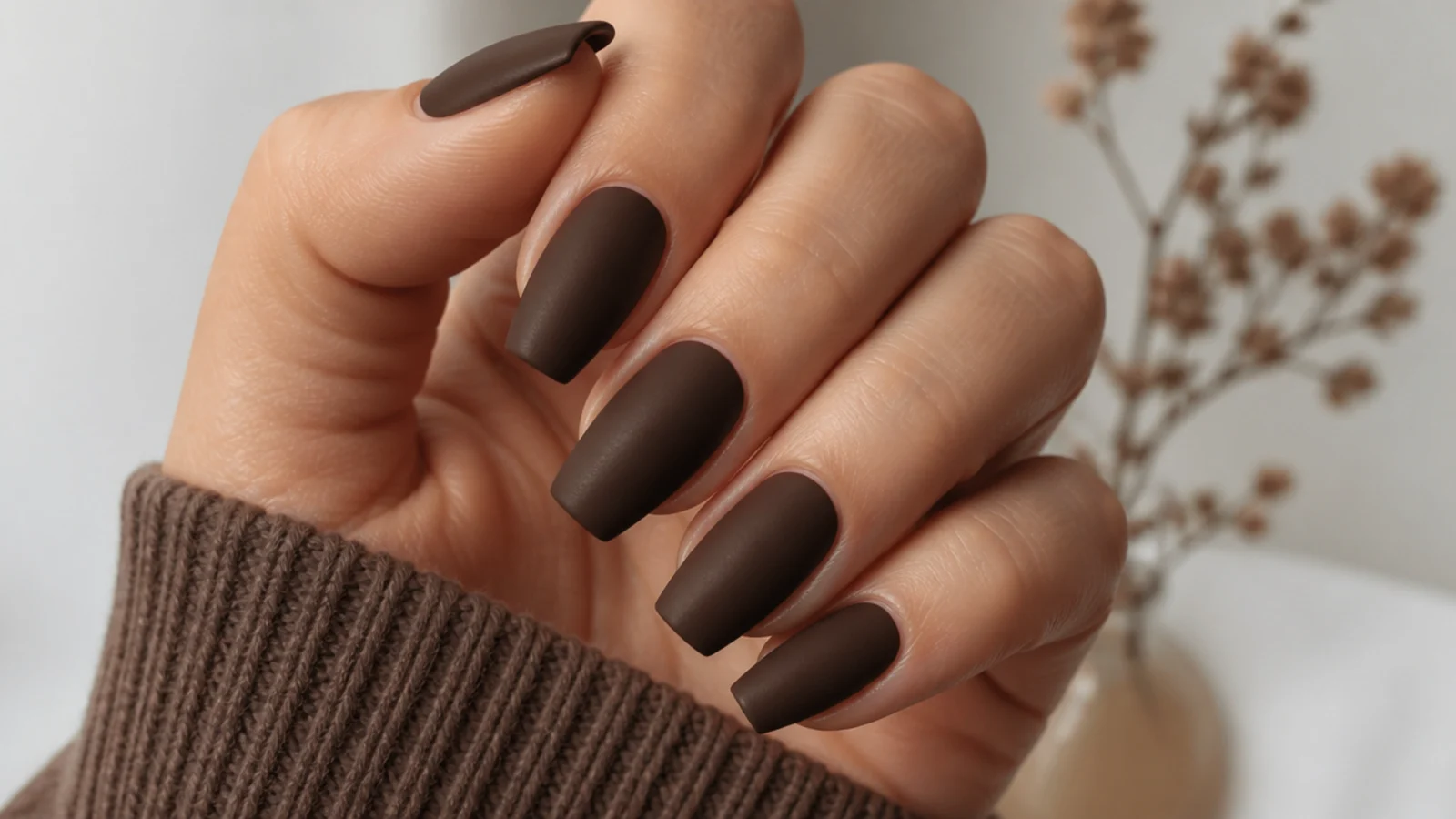 Short coffin nails in matte velvet chocolate brown