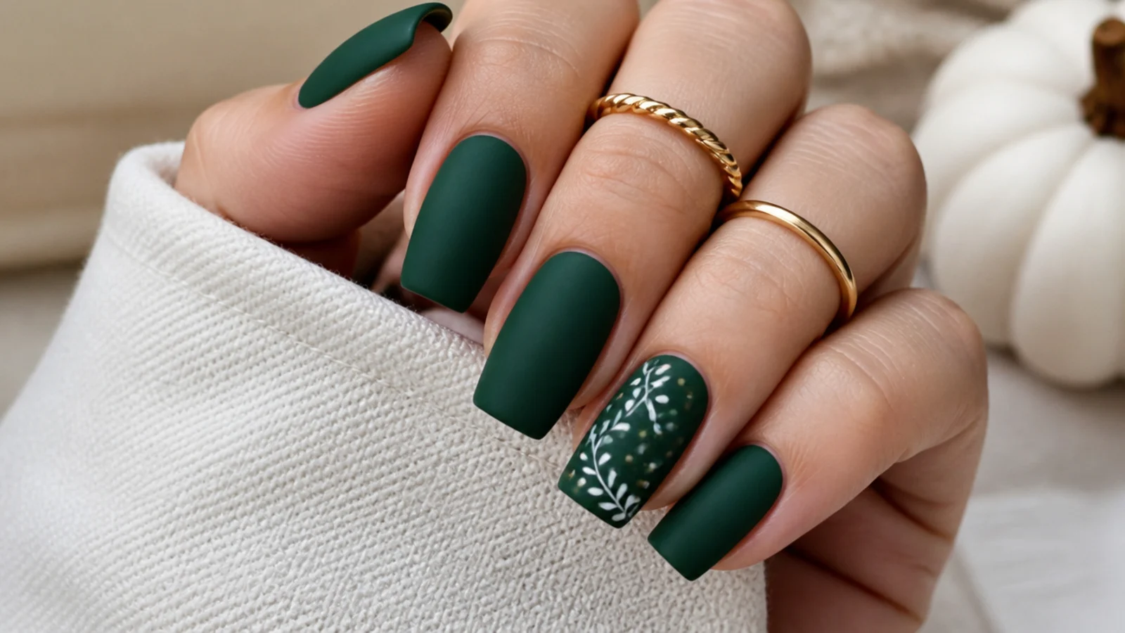 Matte deep hunter green nails on a squoval shape