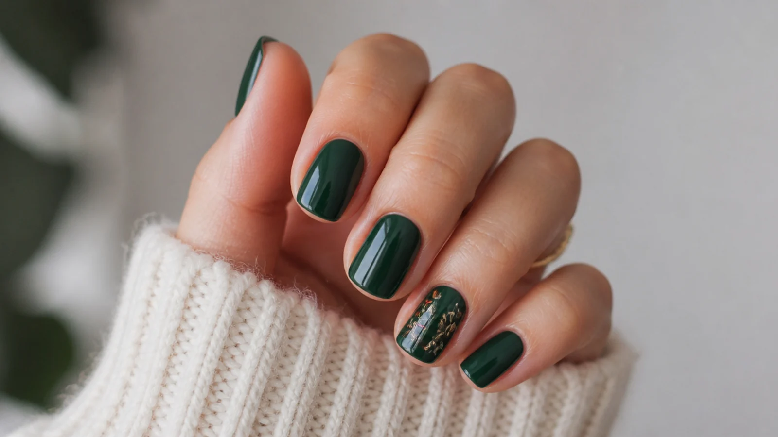Short squoval nails in glossy emerald green with clean edges