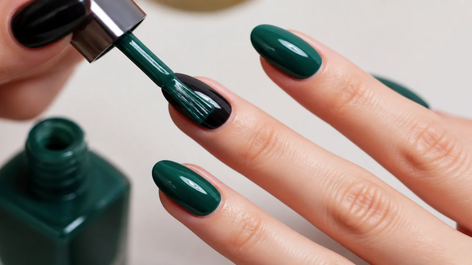 A saturated emerald green gel coat being painted over a dark base