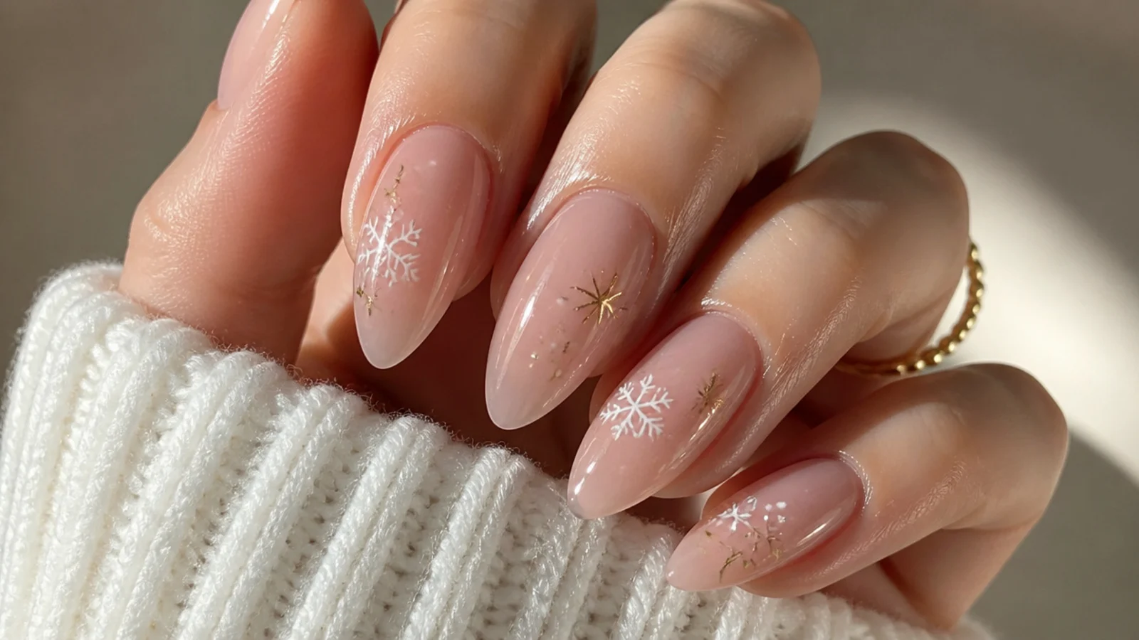 A well-sealed almond December manicure with cuticle oil for longevity