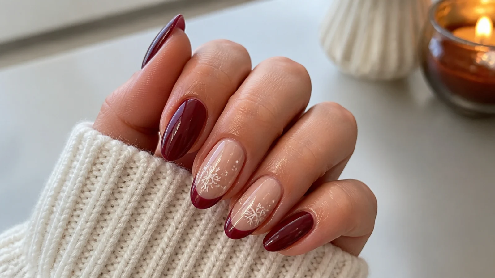 A well-sealed December gel manicure with cuticle oil for longevity