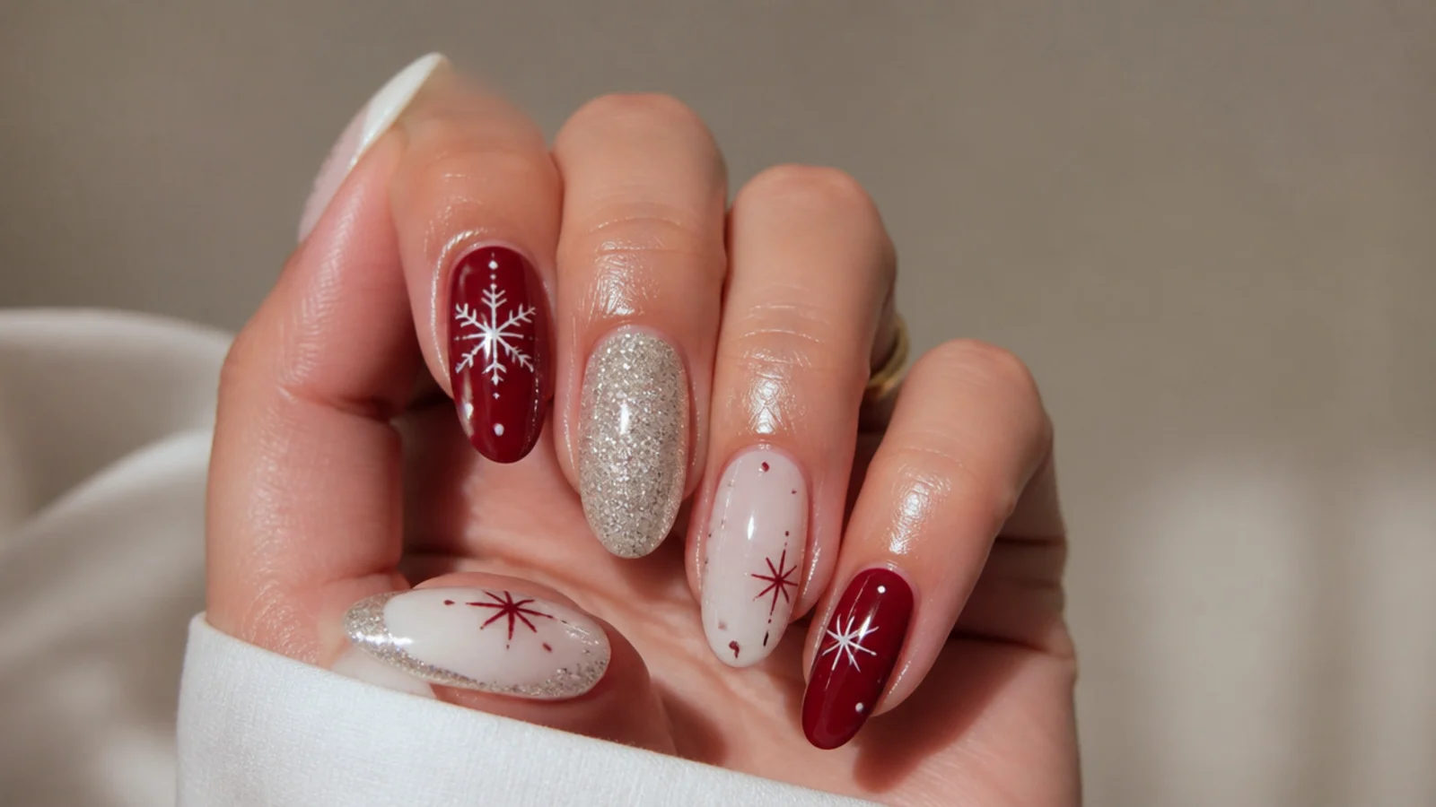 A well-sealed festive gel December manicure with cuticle oil for longevity