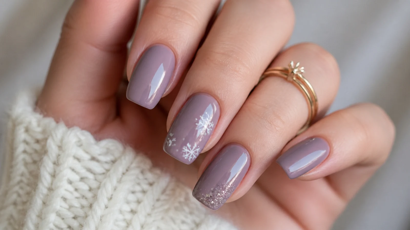 Soft dusty mauve December nails on a squoval shape