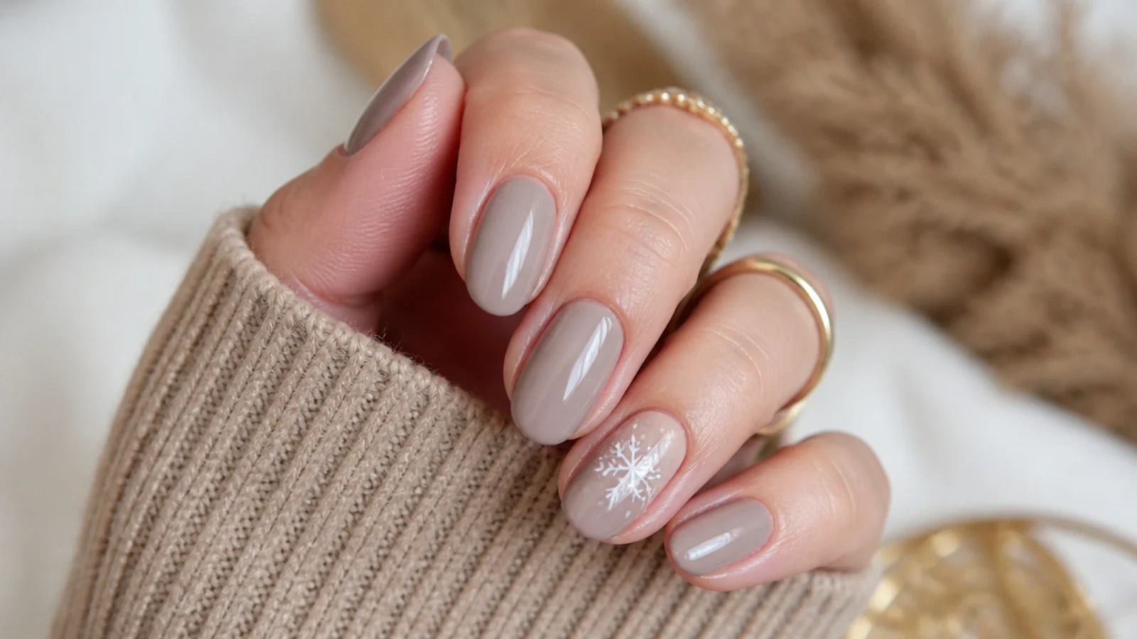 Soft greige cashmere taupe December nails with a creamy finish