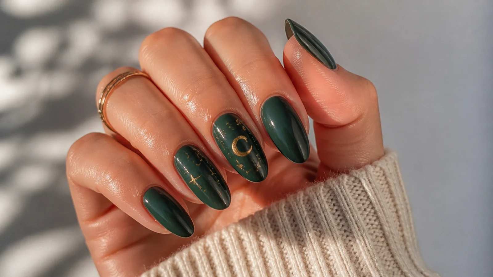 Well-sealed forest green gel December nails with cuticle oil for longevity