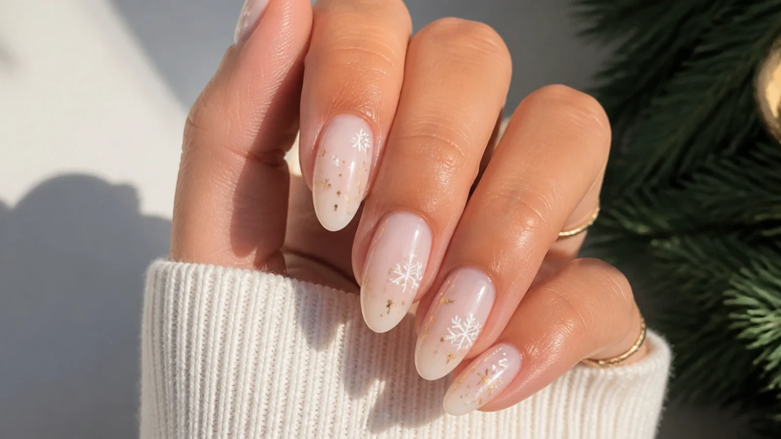 A well-sealed simple December gel manicure with cuticle oil