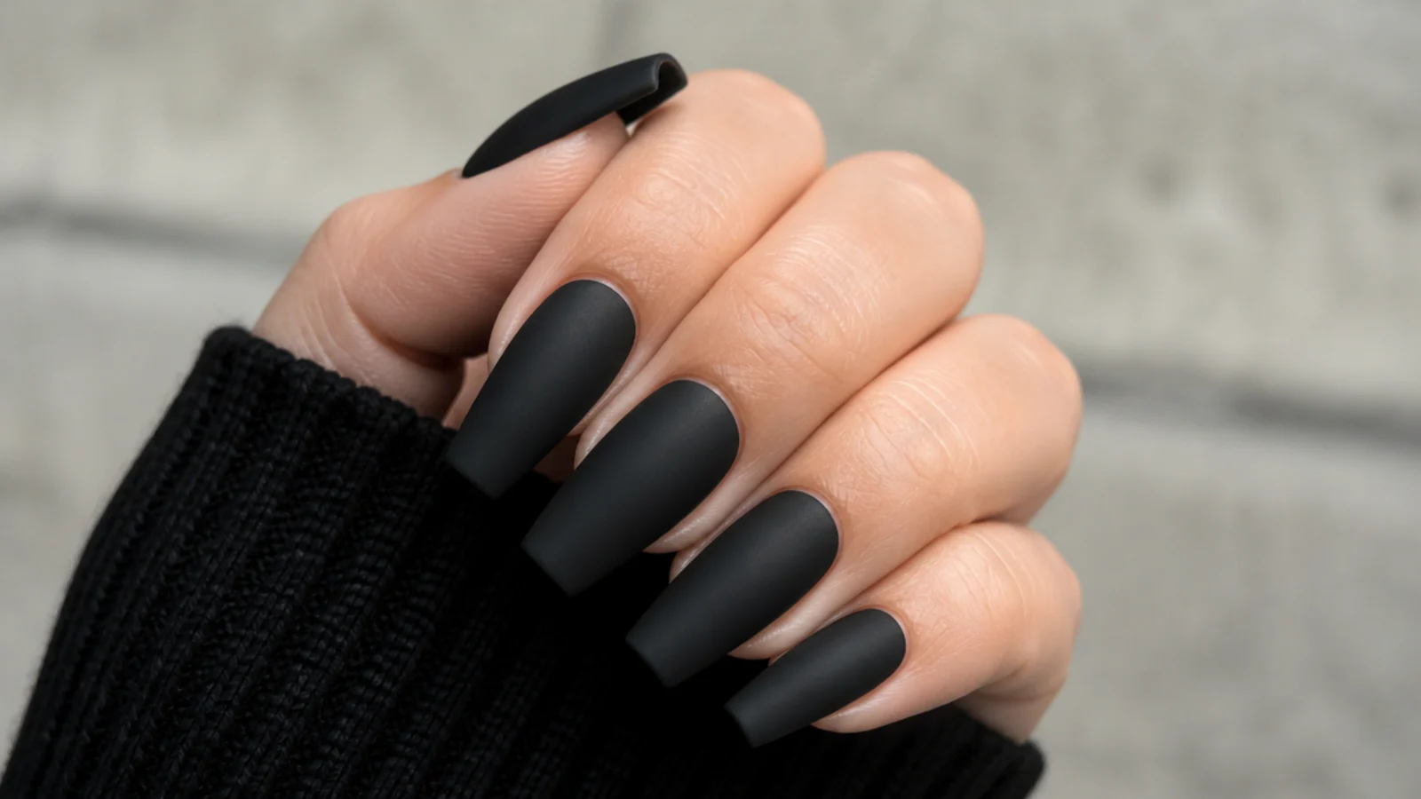 Flat matte black coffin acrylic nails with no shine