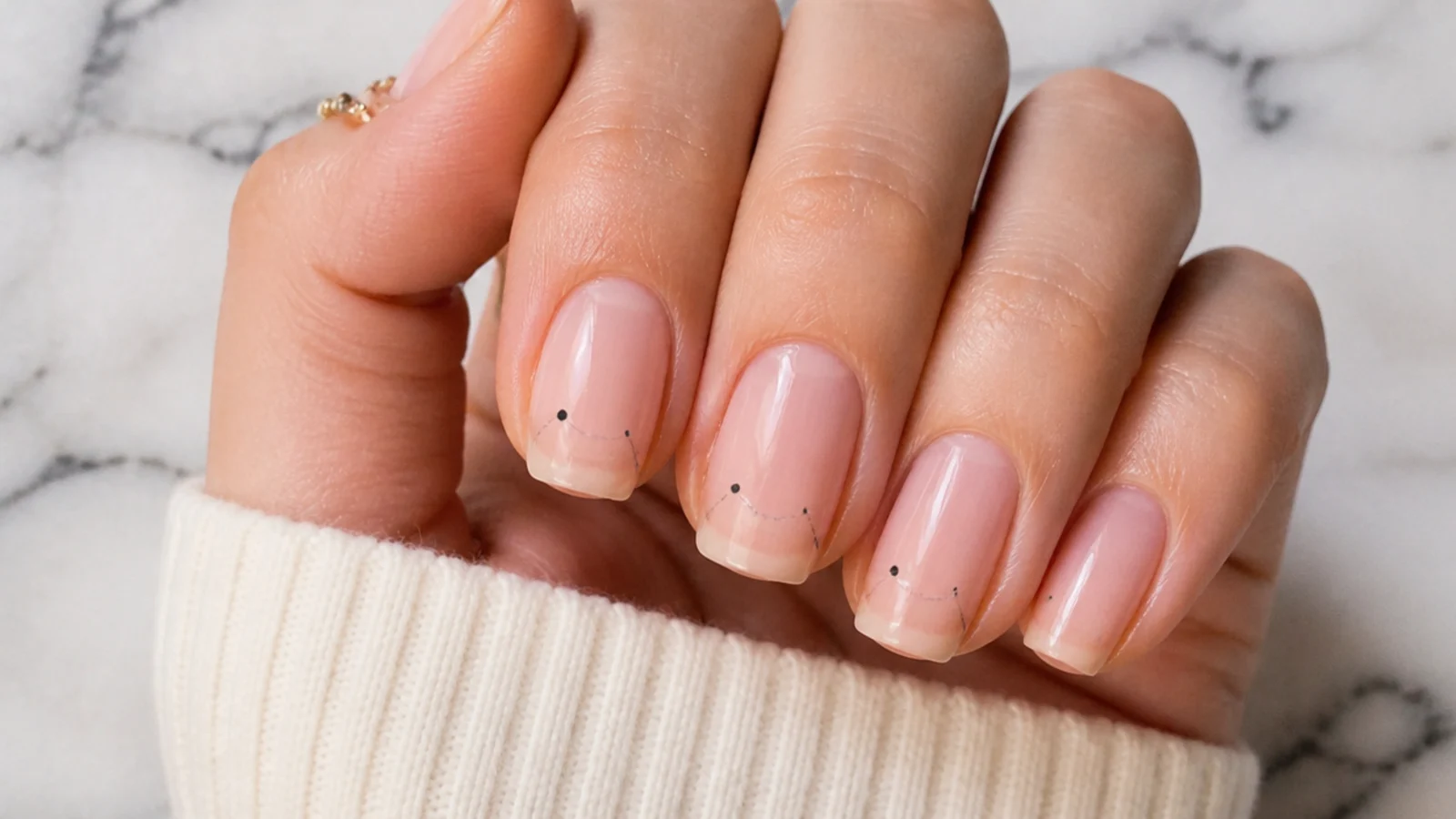 Two dots marked at the sidewalls showing where a French tip smile line should start