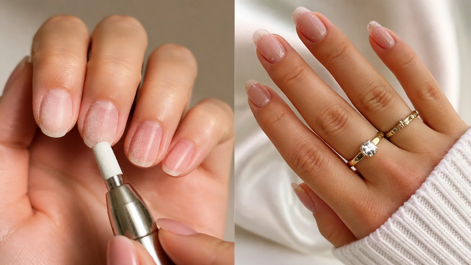 Nails being shaped and buffed in preparation for gel