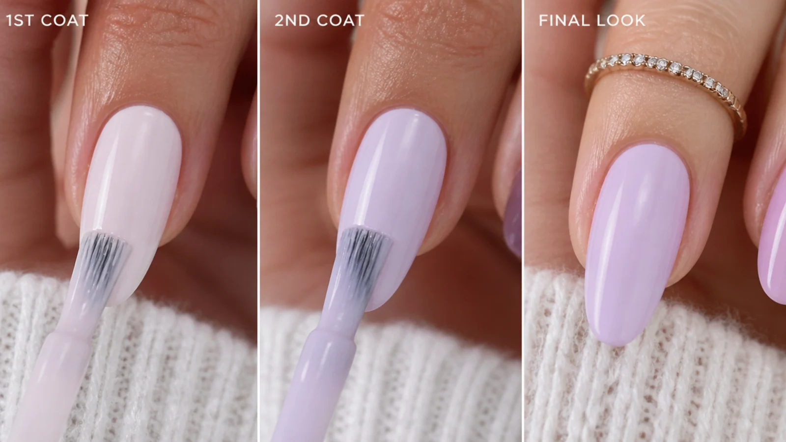 Building a milky lavender in thin gel coats over a white base