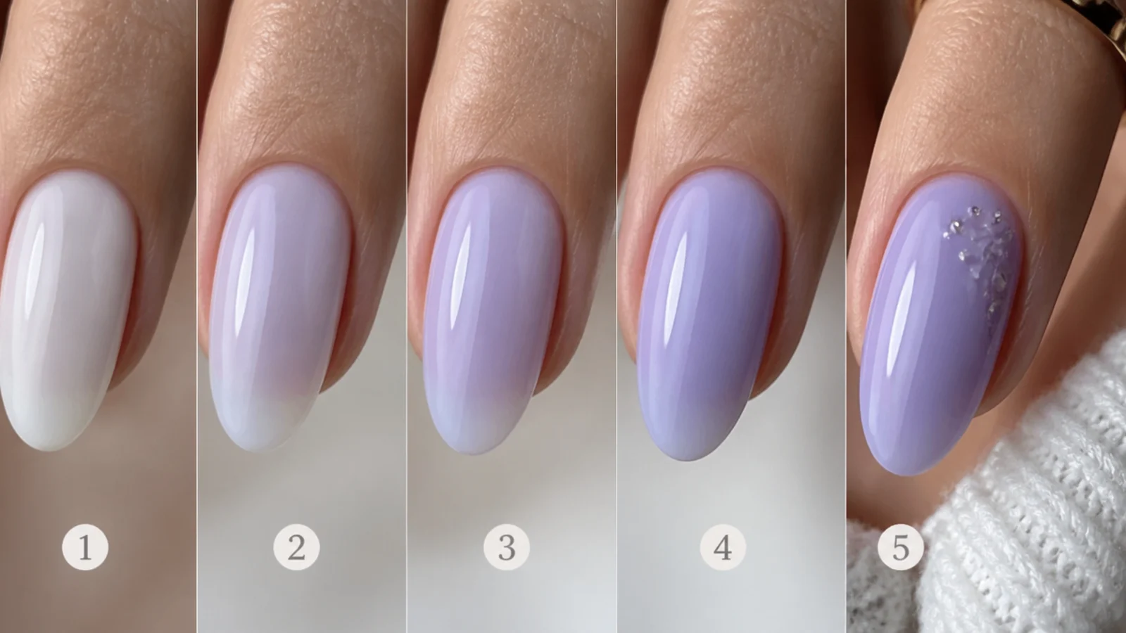 Building milky lavender in thin sheer gel coats over a white base