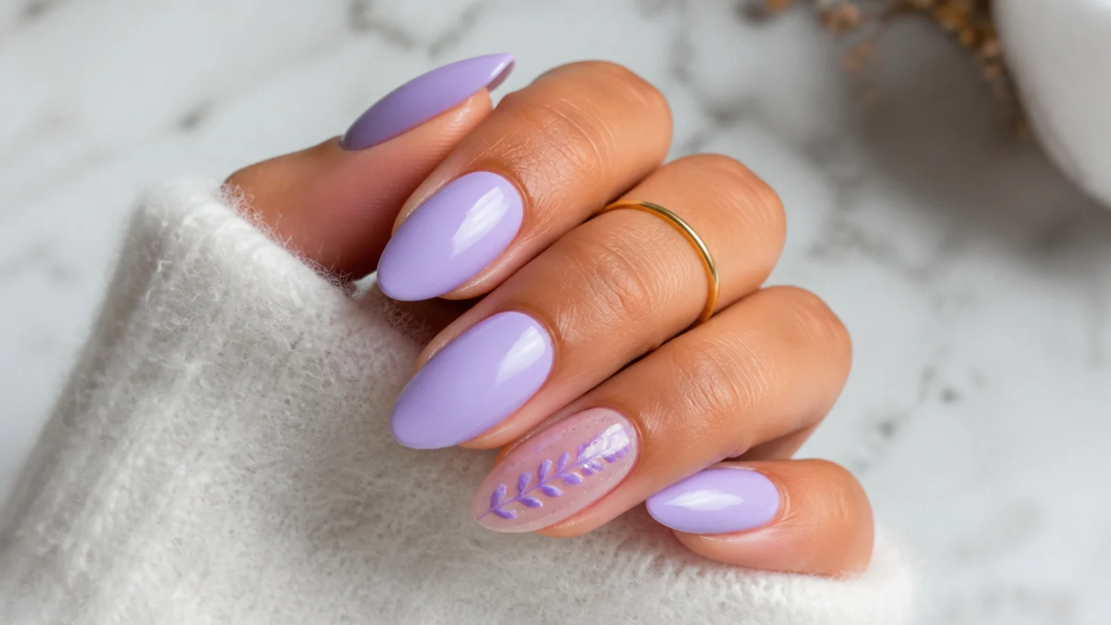 A well-sealed lavender manicure with cuticle oil for longevity