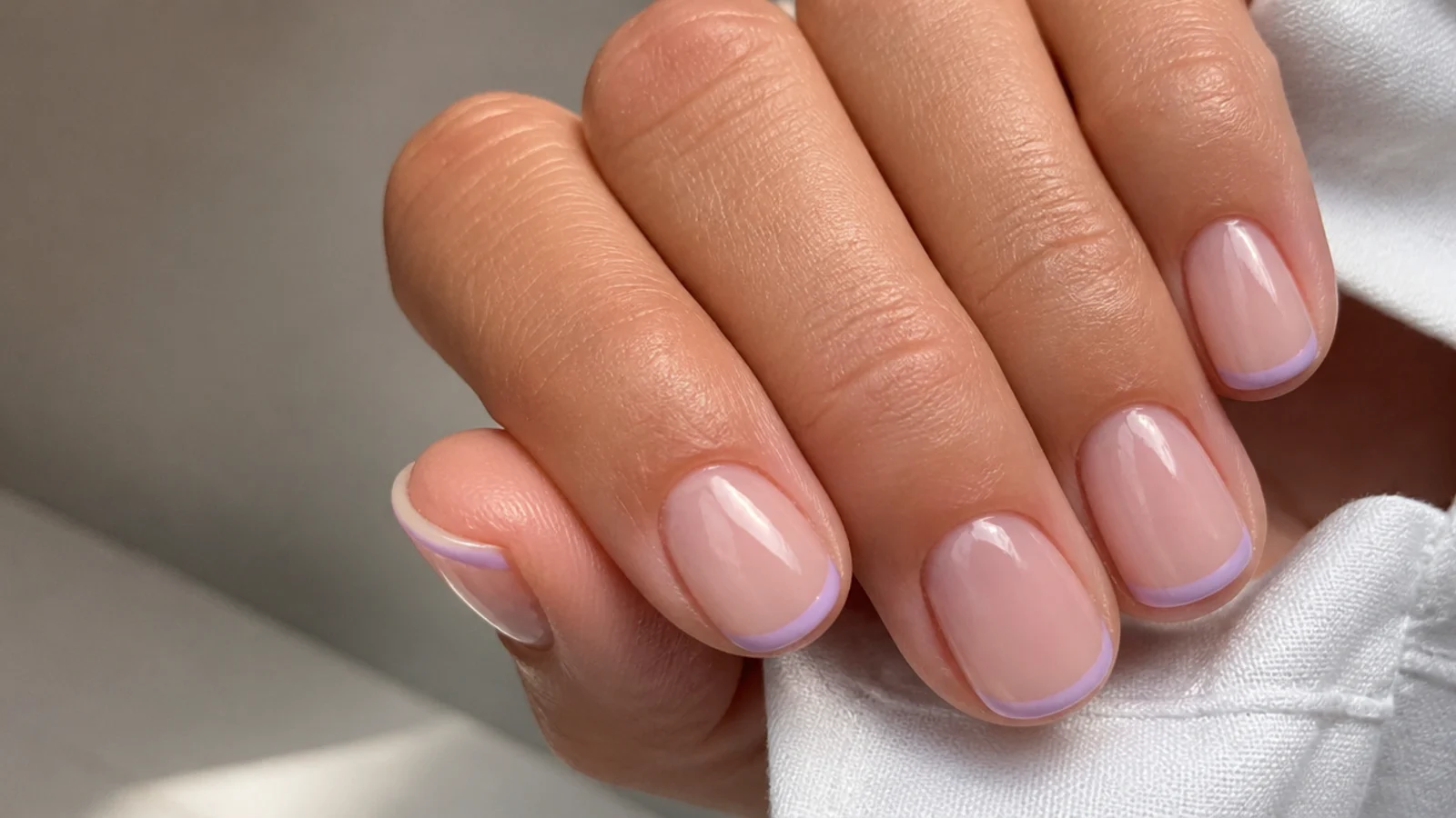 Thin micro lavender French tip on short natural nails