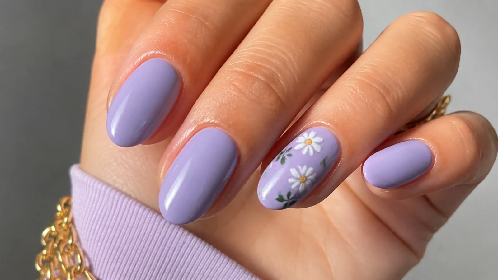 A well-sealed lavender manicure with cuticle oil for longevity