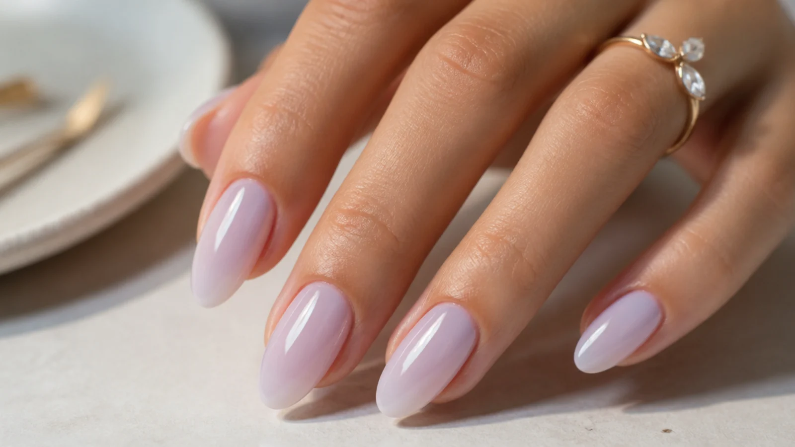 Building milky lavender in thin gel coats over a milky white base