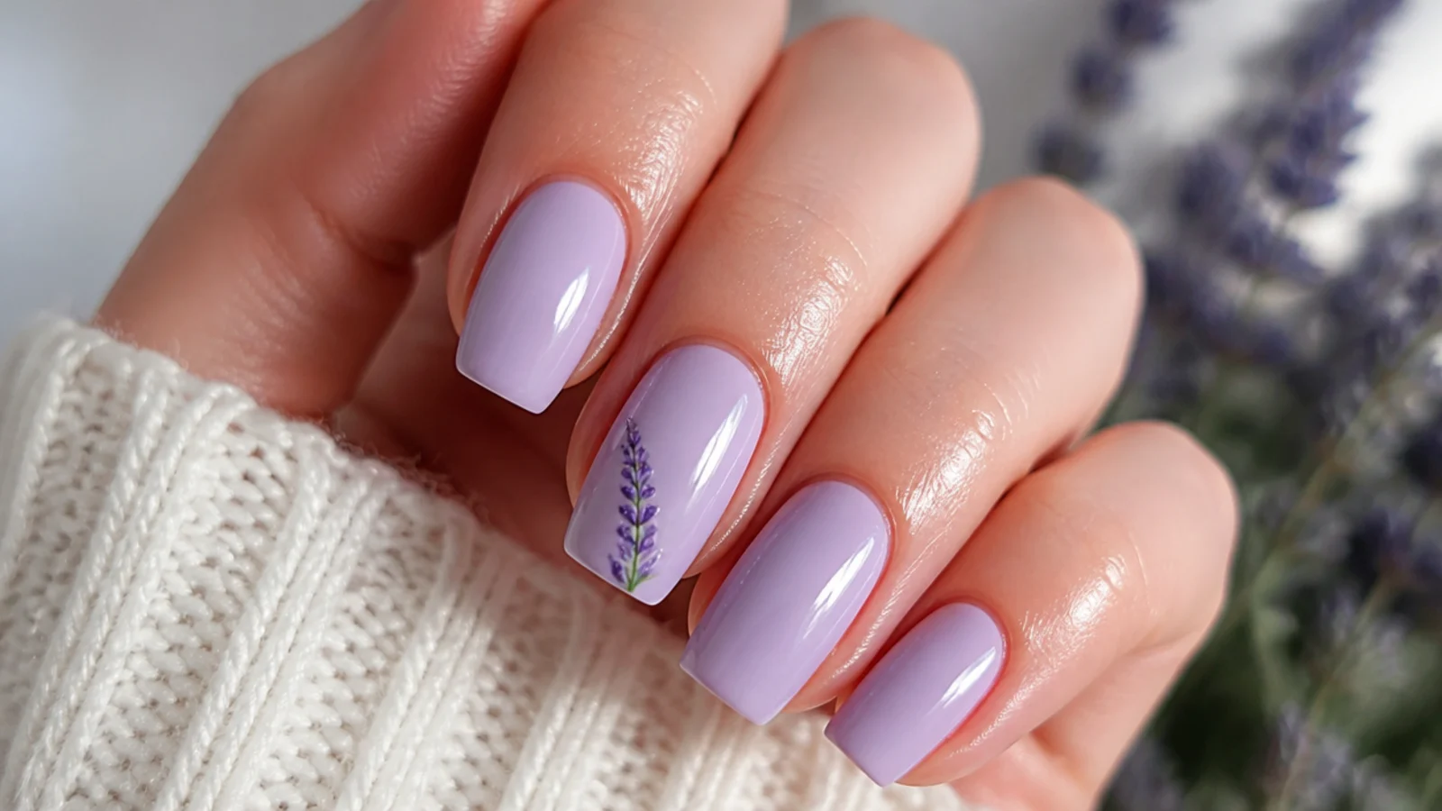A well-sealed milky lavender manicure with cuticle oil for longevity