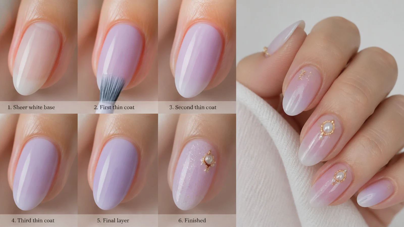 Building a milky lavender in thin gel coats over a sheer white base