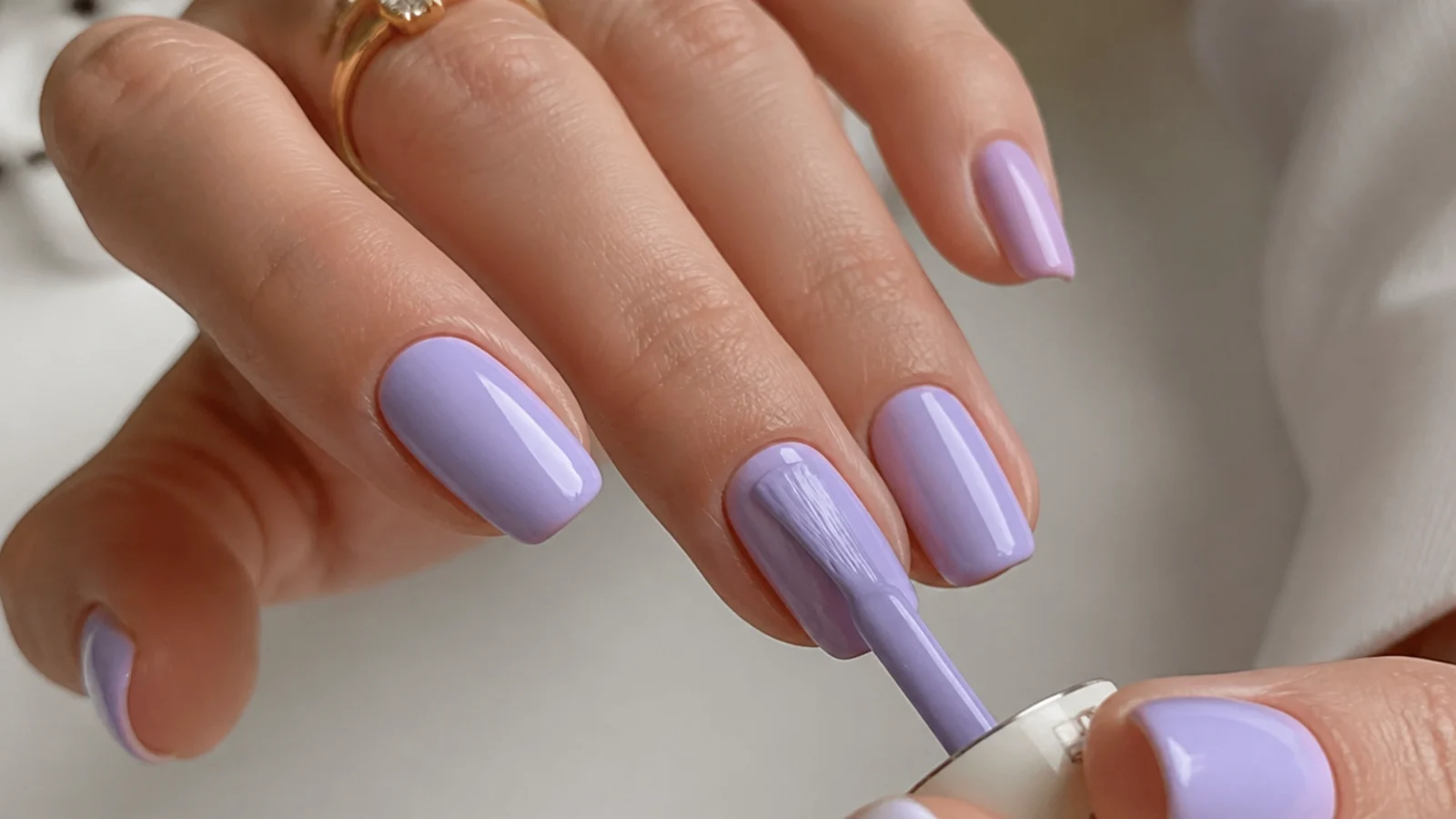 A second even coat of light purple gel giving full pastel opacity