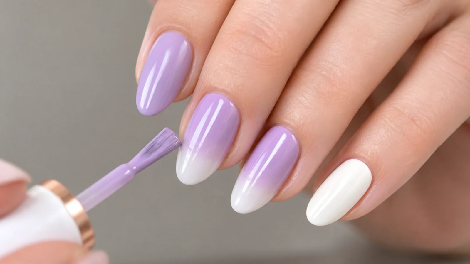 Building a light purple gel color in thin coats over a white base for accuracy