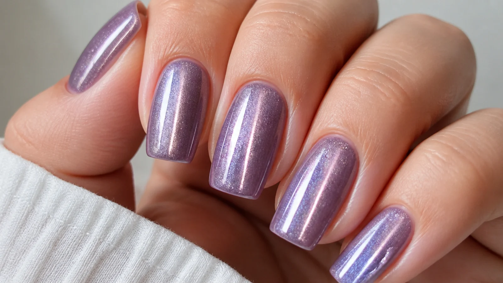 Light purple cat eye nails with two parallel vertical magnetic beams
