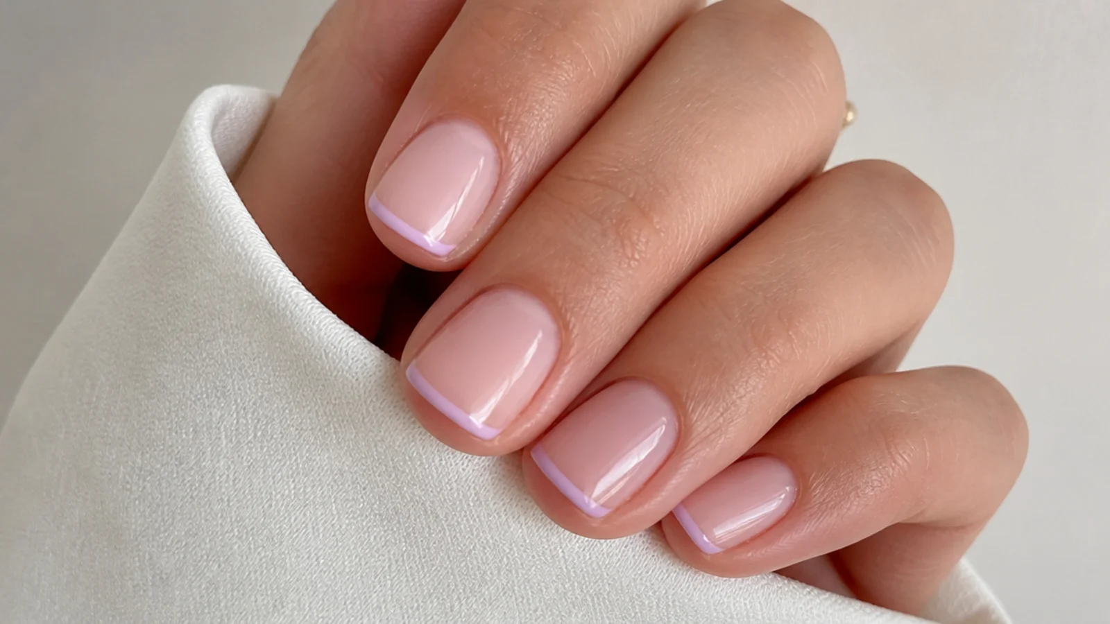 Ultra-thin baby lilac micro french tips on short natural nails