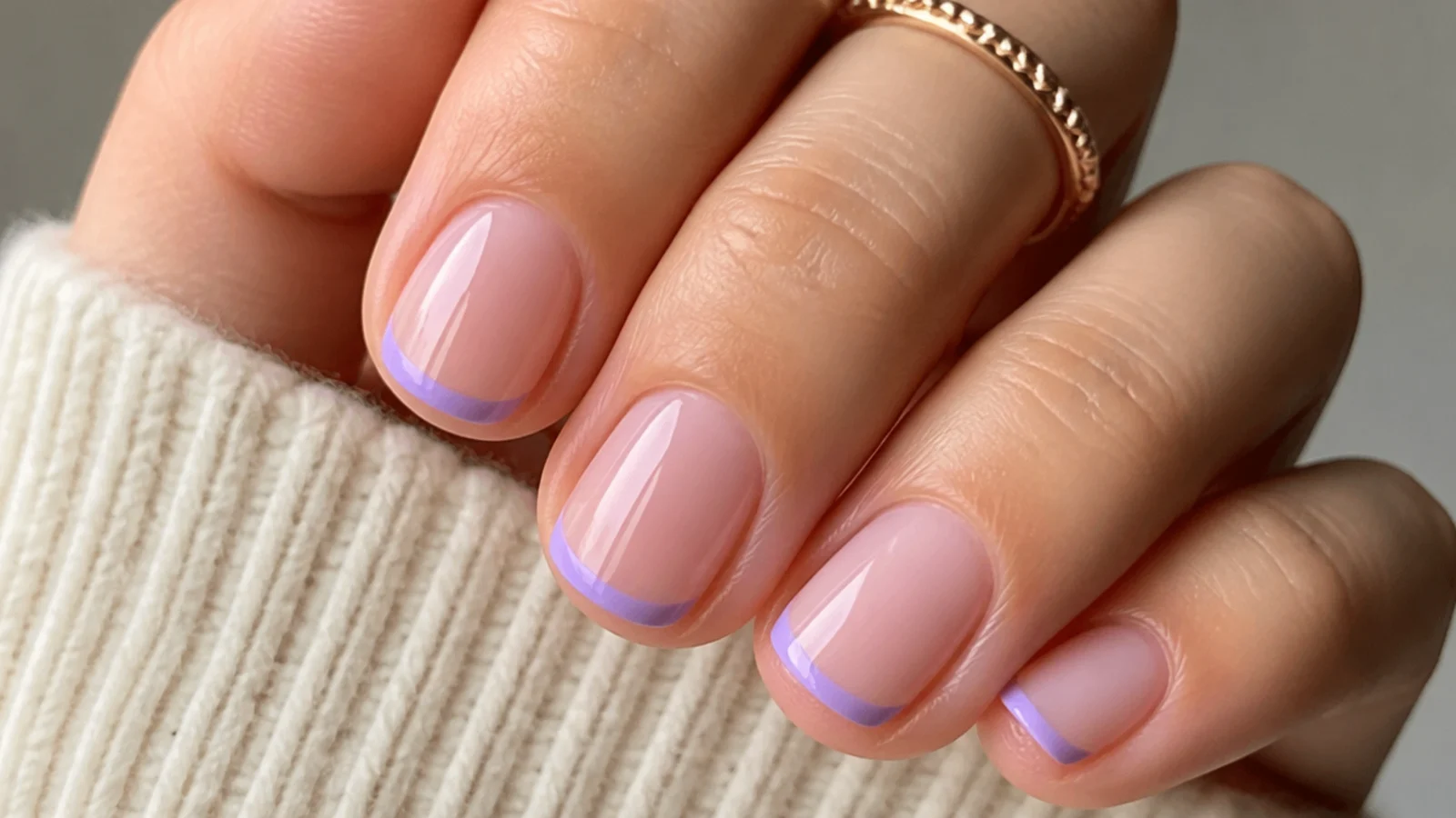Sheer light purple french tips on very short natural nails