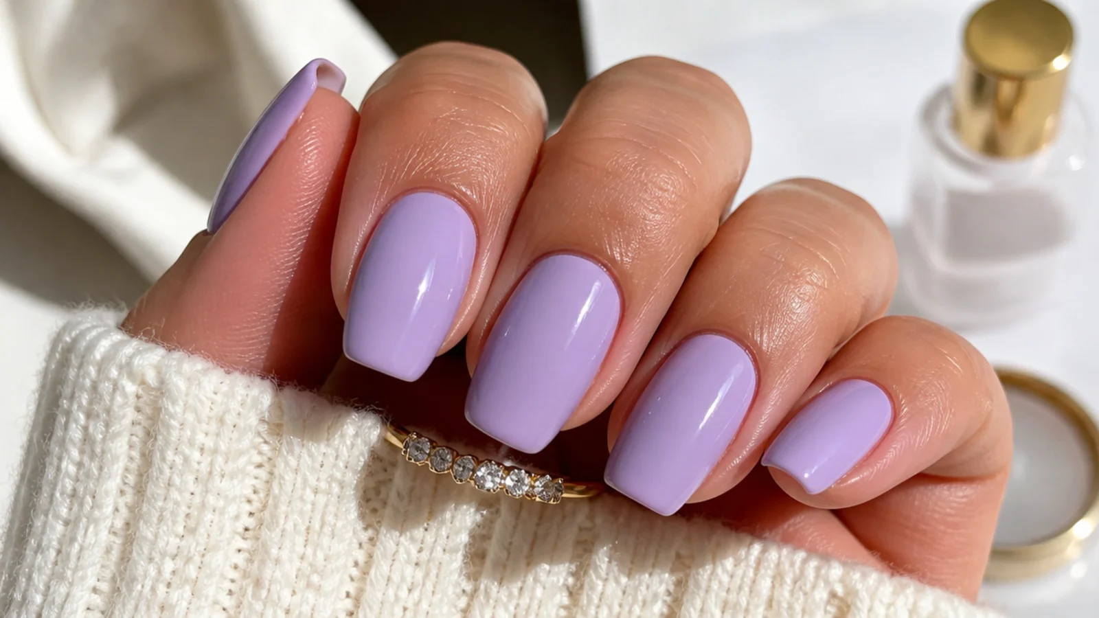 A sealed light purple gel manicure with cuticle oil for longevity
