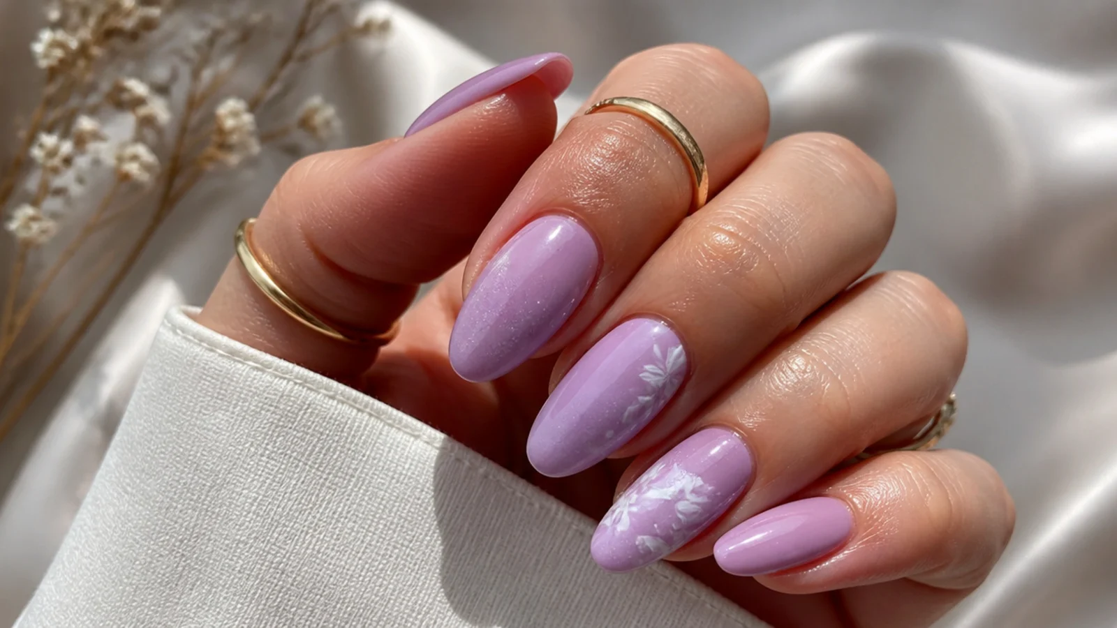 A well-sealed light purple gel manicure with cuticle oil for longevity