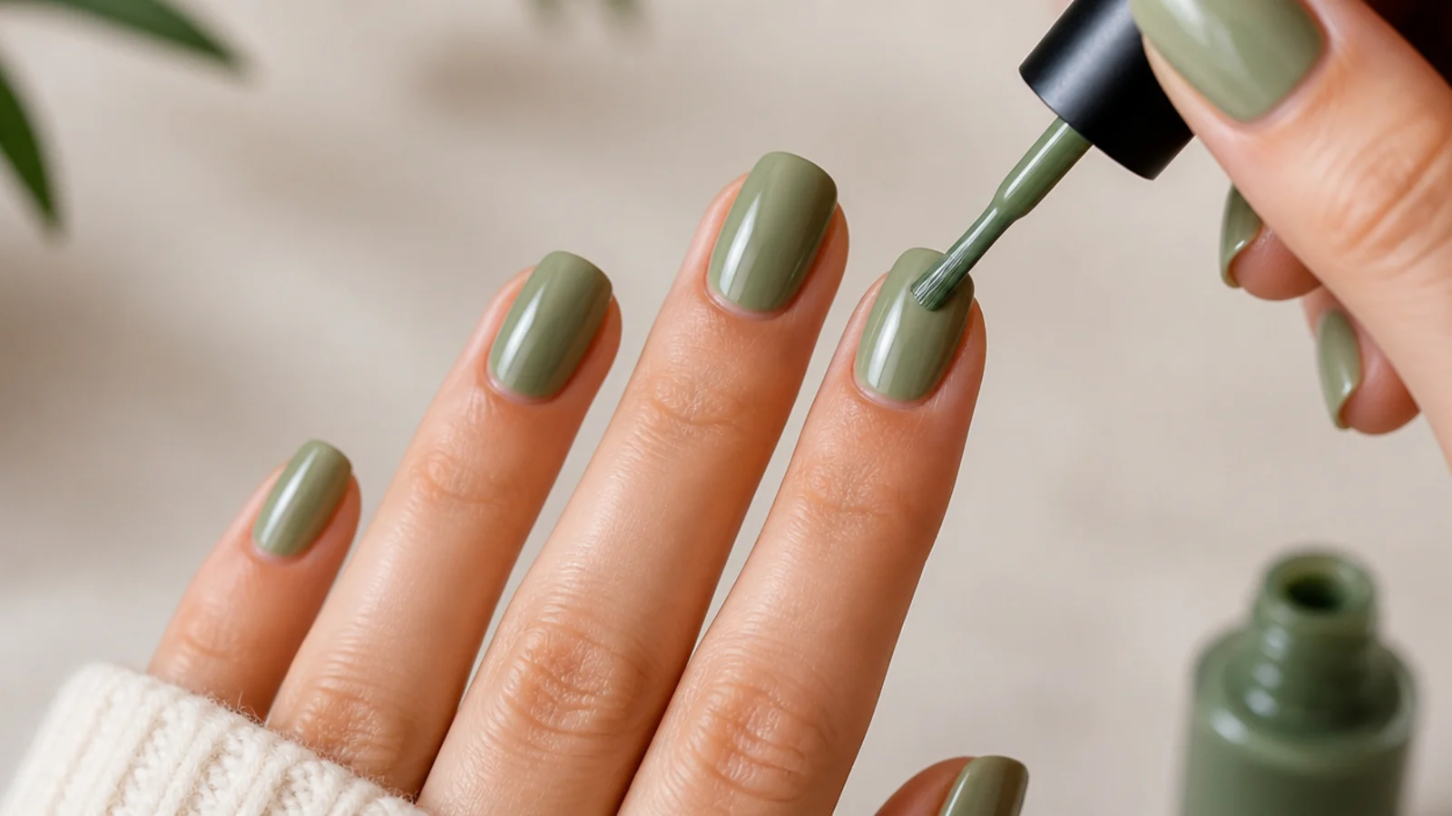 A second even coat of color bringing the nail to full opacity