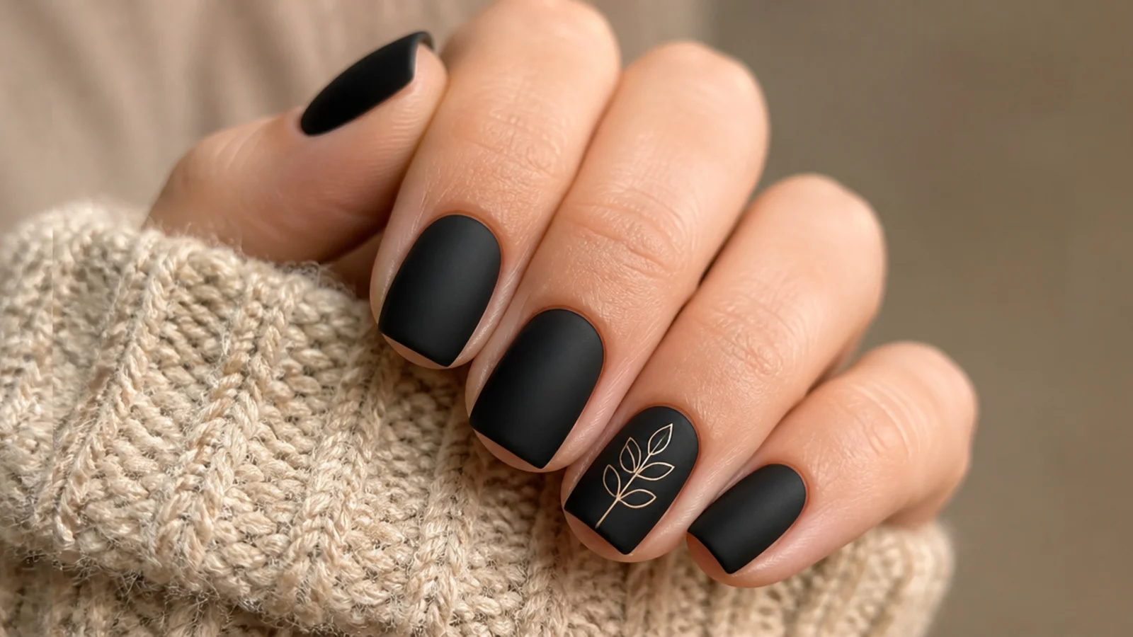 Short squoval matte black nails, neat and office-friendly
