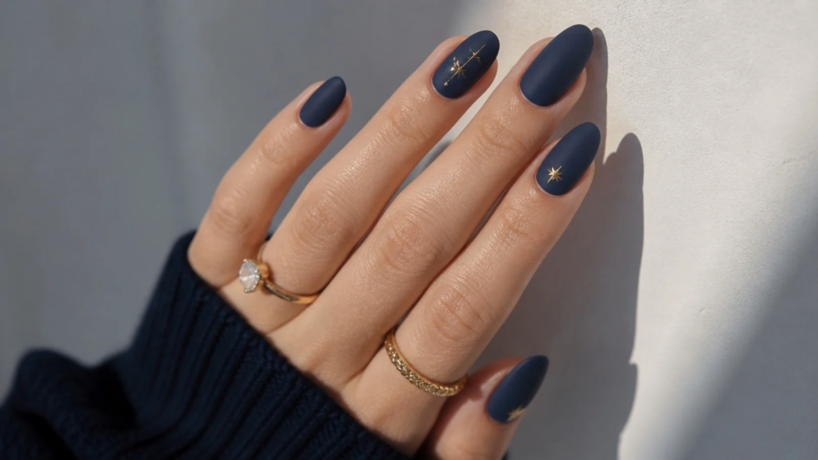 A well-sealed matte navy manicure kept flat with proper care
